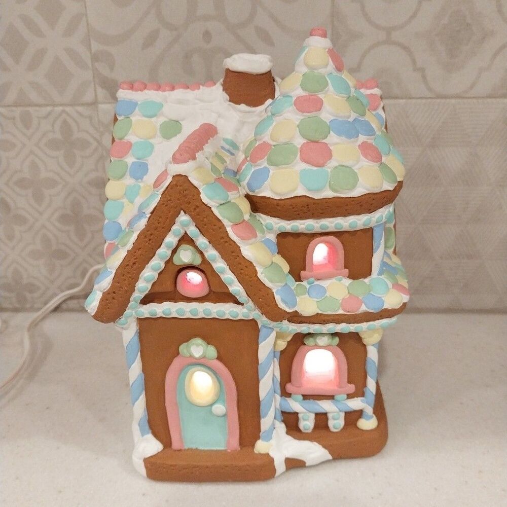 Handmade Ceramic Lighted Gingerbread House Christmas Village Cottage Decor 1990